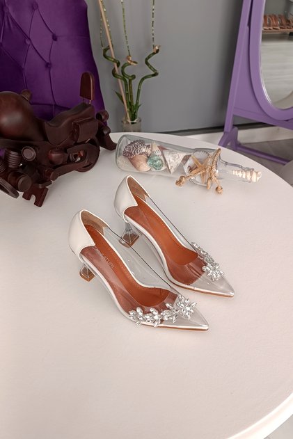 Transparent Mother-Of-Pearl 9cm Champagne Heeled Stiletto Women's Shoes with Star Stone Accessories