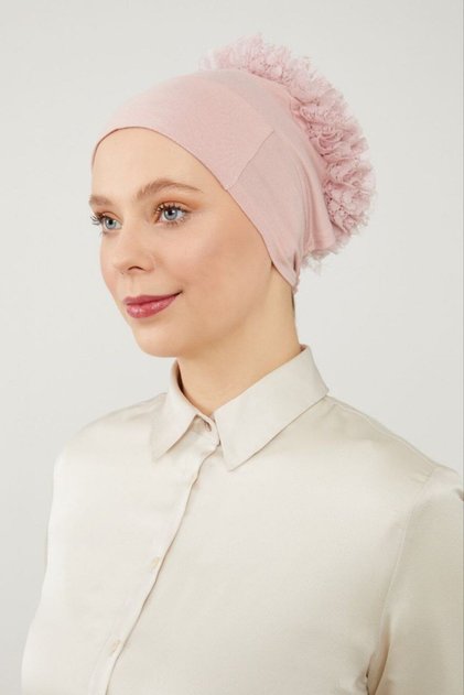 Women's Hijab Magic Adhesive Non-Slip Ruffled Padded Bun Bonnet Powder
