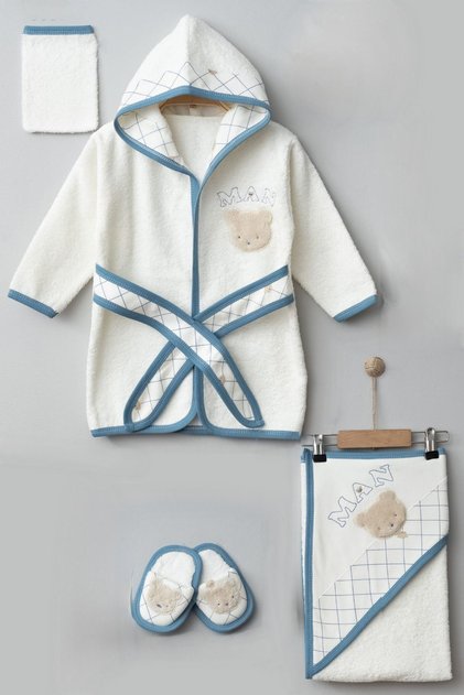 Plaid Man Bear Head Gaye Baby Towel Bathrobe Set Organic - Baby Birth Gift