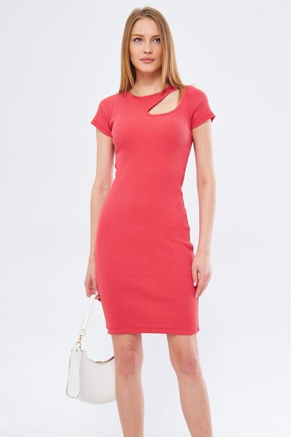 Women's Coral Collar Windowed Short Sleeve Dress ARM-24Y133008