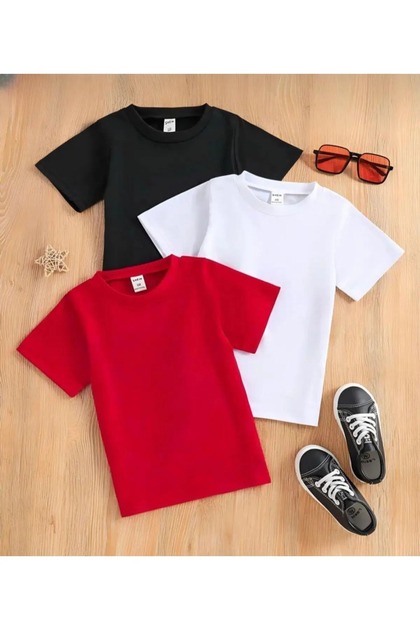 Set 3 piese tricou cu decolteu rotund la baza gâtului pentru fete/băieți