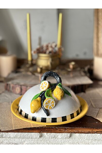 Handmadesign Limonlu El Yapımı Boyutlu Kapaklı Seramik Sunumluk
