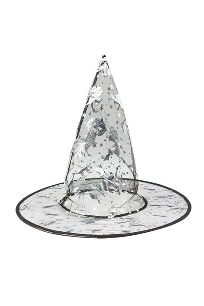 Καπέλο μάγισσας για το Halloween με διαφανή ασημί στάμπα