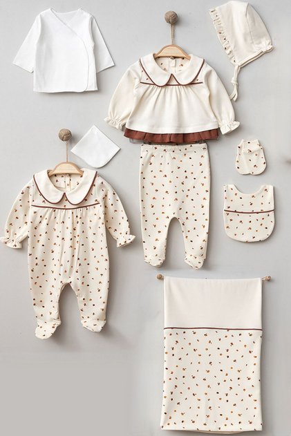 Pugi Baby Natural Leaf Printed 100% Cotton Newborn Baby Girl 10 Piece Hospital Discharge Bodysuit Set