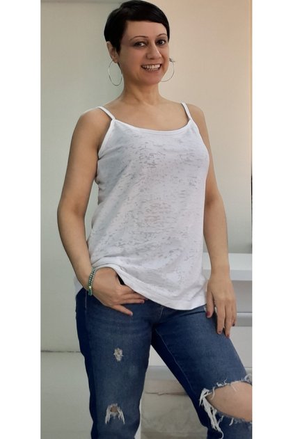 White patterned rope suspender combed cotton T-shirt