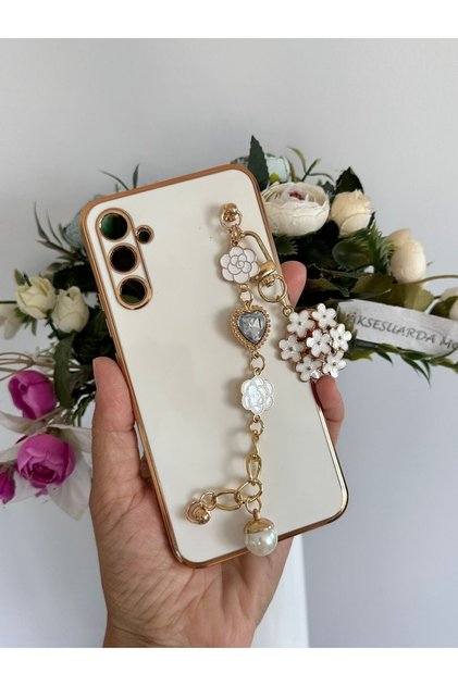 Samsung A24 Compatible Floral Stone Pearl Hand Snap Laser Cut Case