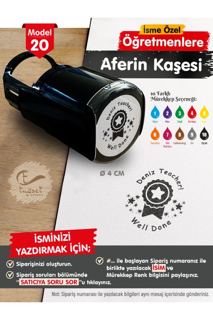İsme Özel Öğretmenlere Aferin Kaşesi - Aferin Mühürü M20-T663