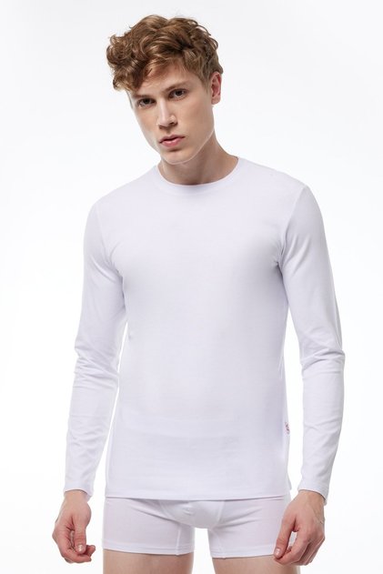 Men's White Round Collar Long Sleeve Lycra Modal Body 045