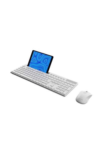 Beyaz Kablosuz Q Multimedia Telefon Tablet Tutuculu Klavye Mouse Set (Km-730)