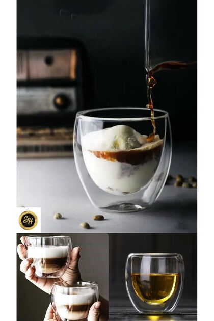 2 Pieces - Double Walled Transparent Espresso Glass Cup 250ml Office Home Coffee