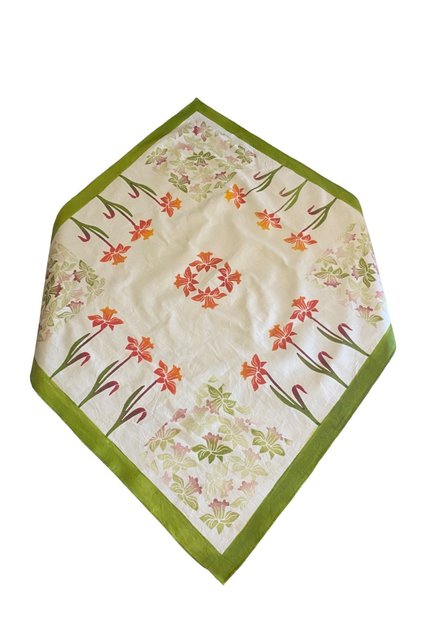 Cream-Colored Handmade Tablecloth with Floral Print