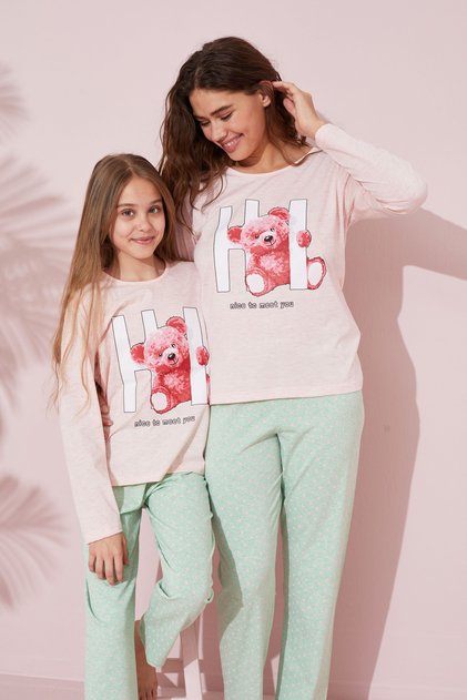 Pink Printed Cotton Knitted Pajamas Suit 24241082