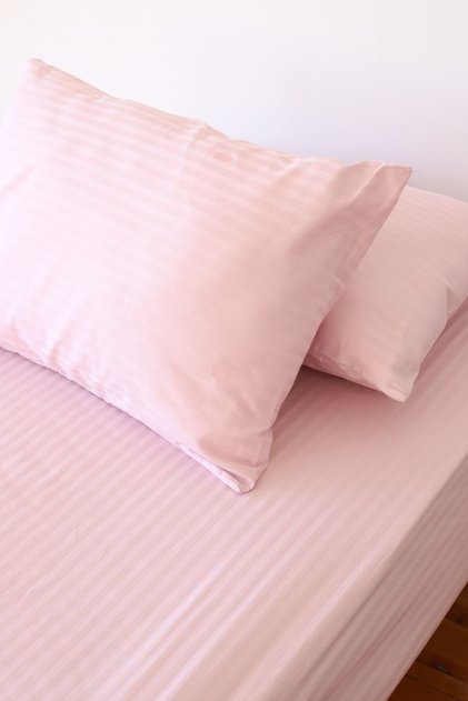 Lüx Renkli Serisi 83 Tel Çizgili Pamuk Saten Lastikli Çarşaf Seti Tek Kişilik 100x200 Pembe