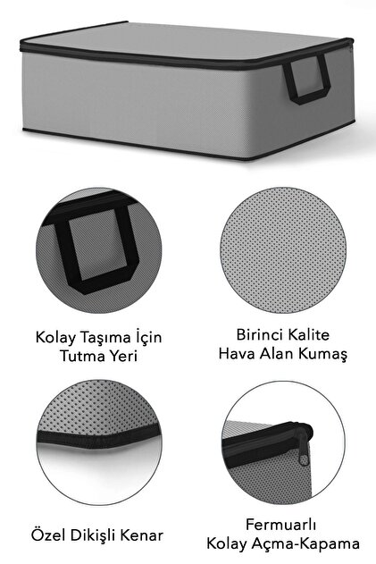 Meleni Home 6'lı Çekyat Tipi Siyah Şeritli Organizer Hurç - Baza