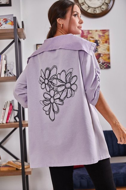 Jachetă de sezon cu imprimeu floral în spate liliac pentru femei ARM-20K024030