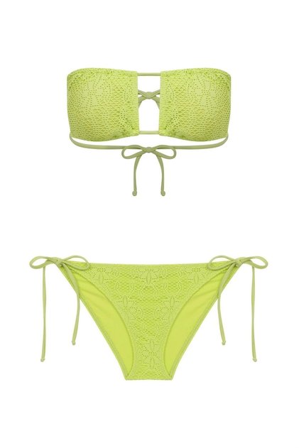 Strapless Neon Green Mesh Bikini Set