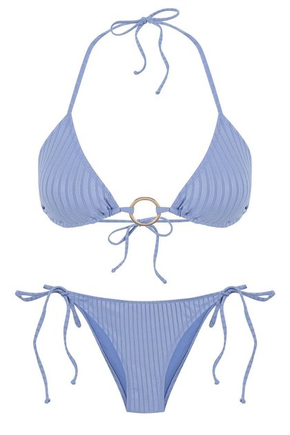 Blue Triangle Bikini Set with Textured Accessories
