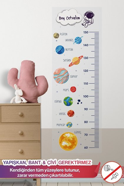 Boy Cetveli - Duvarda Iz Bırakmaz, Yapışkansız Tutunma Özellikli Akıllı Kağıt Sticker (uzay Temalı)