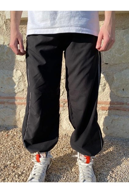 Y2k Unisex Parachute Sweatpants Trousers Black Baggy Relax Sweatpants