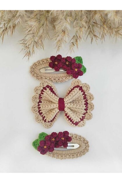 Fiyonk Toka Handmade % 100 Cotton 3'lü Set Saç Aksesuarı
