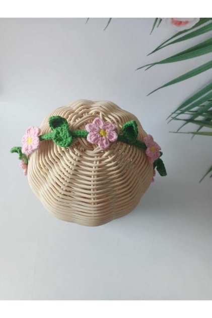 Crown Pink Flower Motif 100% Cotton Handmade Crown