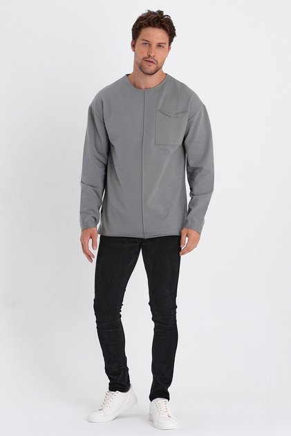 Men's Long Sleeve Pocket 2 Thread Sleeve Reverse Cuff Detailed Sweatshirt