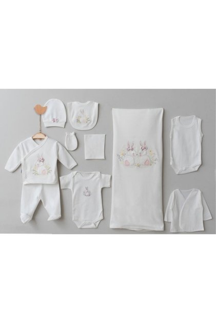 Bow Rabbit 100% Cotton Newborn Baby Girl 10 Piece Hospital Discharge Bodysuit Set