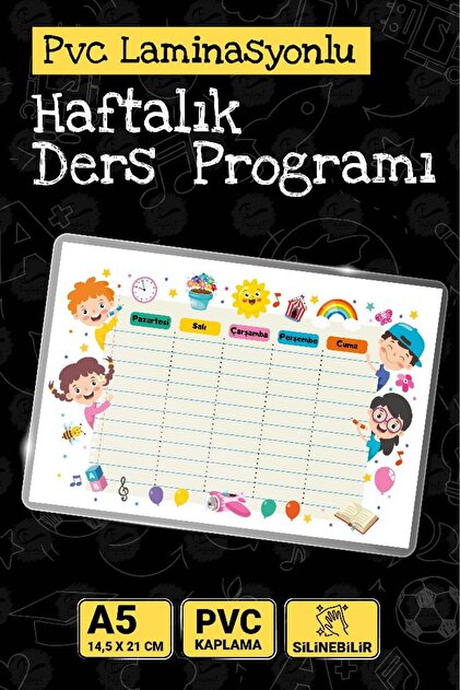 Haftalık Ders Programı Pvc Laminasyonlu Silinebilir - A5- 14.5x21 cm Çocuk Odası Kreş Anaokulu Duv