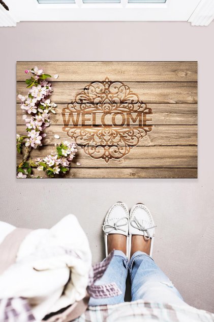 Welcome Wooden Patterned Decorative Multi-Purpose Indoor and Outdoor Door Mat 45X70