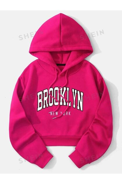 Kids Brooklyn Printed Oversized Hooded Cropped Sweatshirt Hoodie