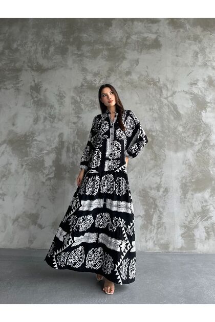 Patterned Long Hijab Shirt Dress