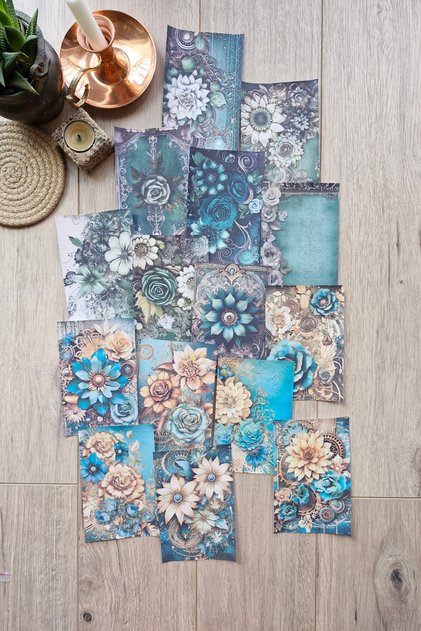 15 Pieces of Antique Vintage Emerald Green Themed Scrapbook Paper Set Bullet Journal Decoupage Paper Flower