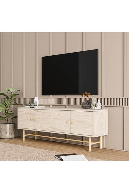 4046 DIAMOND GOLD METAL AYAKLI TV ÜNİTESİ 150 CM TRAVERTEN