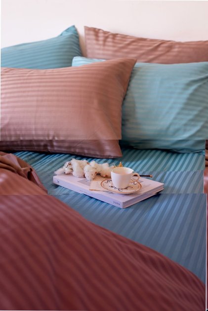 Lux Cunda Hotel Series Double Color Cotton Satin Duvet Cover Set Sheet Elastic 4 Pillowcases 160x200