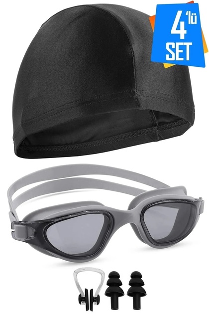 SET OF 4 Swimmer PRO Anti-fog Pool Sea Swimming Goggles with Cap and Stopper UV Protected Swimming