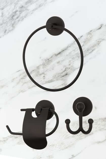 Stainless Black Ring Towel Holder / Narrow Cover Napkin Holder / Fork Robe Hanger Bathroom Set