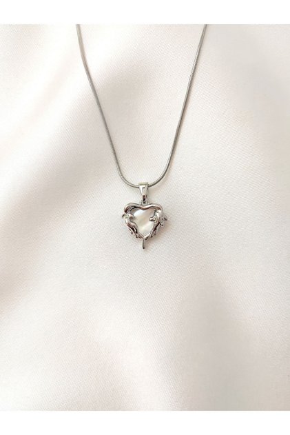 Women's Stainless Steel Love Melting Mother of Pearl Stone Heart Necklace