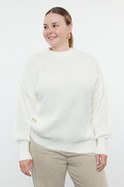 Ecru Strickpullover mit Rundhalsausschnitt TBBAW25AN00022