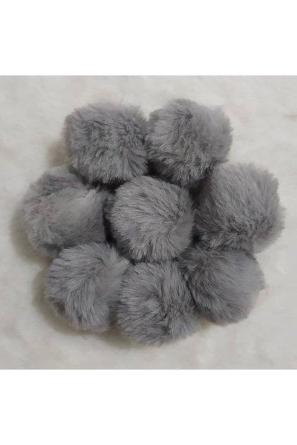 5 Cm Rabbit Artificial Pompom Gray 10 Pieces