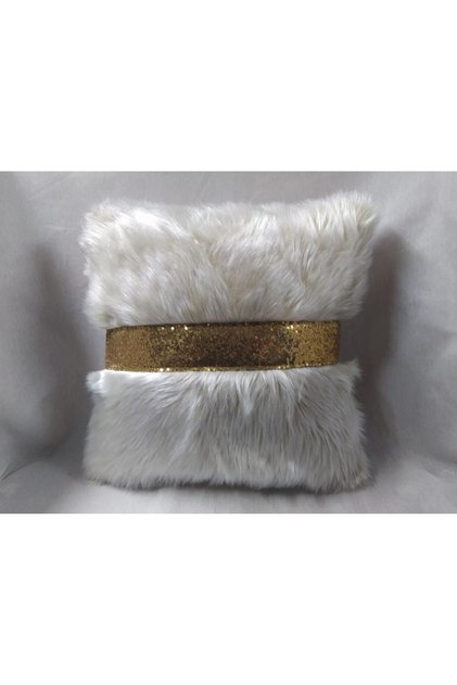 Plush Striped Throw Pillow Cover - (bone Plush-gold Strip)