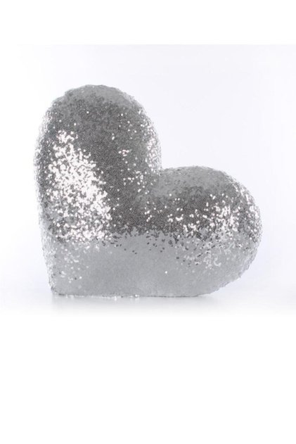 Heart Sequin Sequin Filled Pillow - Silver