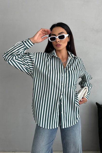 Green Thick Striped Oversize Shirt