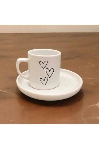 Custom Designed Heart Patterned Luxury Ceramic Coffee Cup, Turkish Coffee Cup
