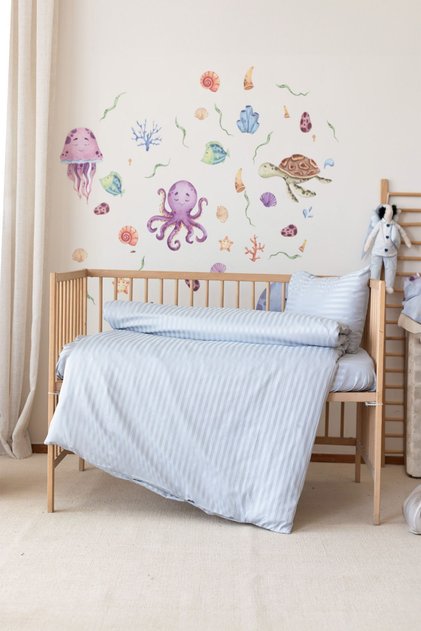 Luxury Colorful Series Striped Satin Baby Bedding Set Organic Cotton GRAY Color