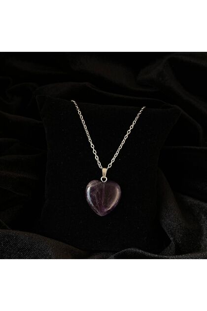 Amethyst Natural Stone Heart Cut Necklace