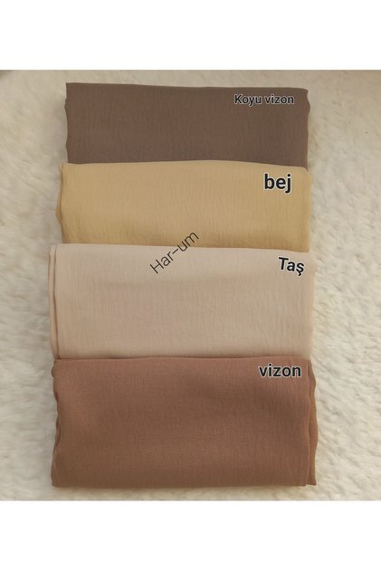 Tessetür Kadın Pamuk Cazz Şal Modeli-4'lü Set Taş, Bej,vizon, Koyu Vizon