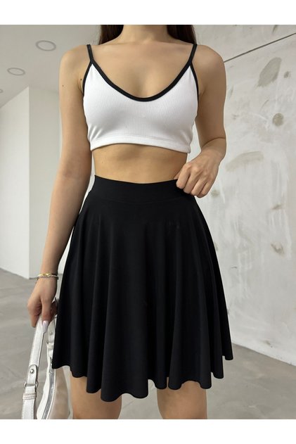 Woman's Black Skirt with Elastic Waist and Floor-Length Shorts