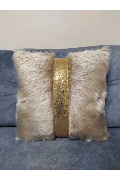 Plush Striped Throw Pillow Cover - (Milk Coffee-Gold Stripe)