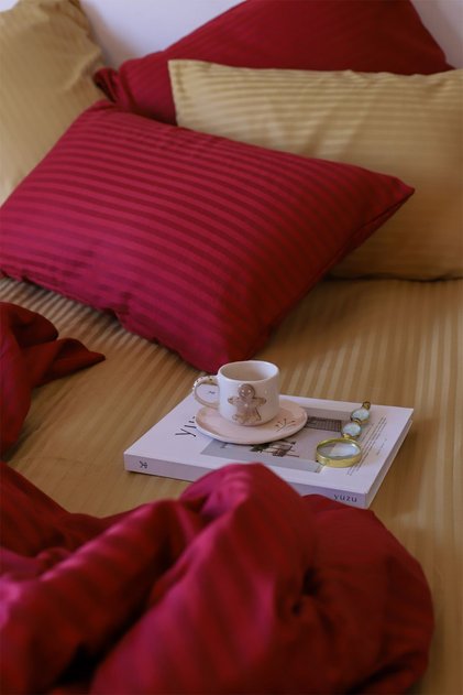 Lux Cunda Hotel Series Double Color Cotton Satin Duvet Cover Set Sheet Elastic 4 Pillowcases 160x200