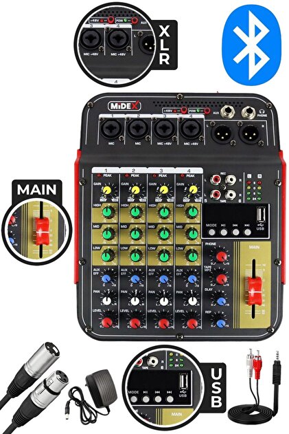 Midex Mdx-04fxu Ses Mikseri Stüdyo Kayıt Için 5 Kanal Ses Kartlı